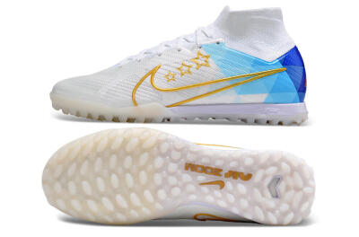 Nike Air Zoom Mercurial Superfly 9 Elite TF Artificial Turf Soccer Shoes - White/Gold/Blue