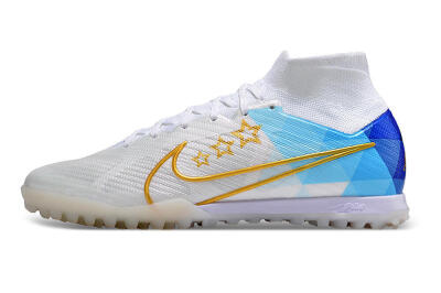 Nike Air Zoom Mercurial Superfly 9 Elite TF Artificial Turf Soccer Shoes - White/Gold/Blue
