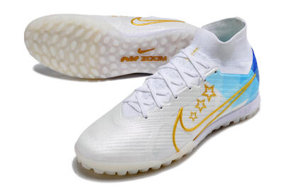 Nike Air Zoom Mercurial Superfly 9 Elite TF Artificial Turf Soccer Shoes - White/Gold/Blue