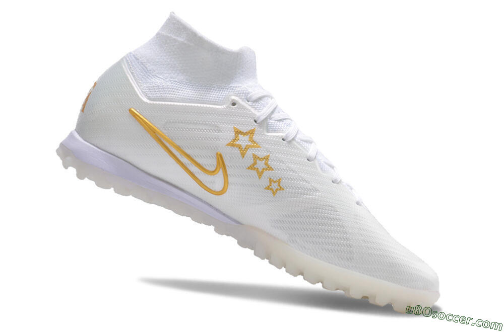 Nike Air Zoom Mercurial Superfly 9 Elite TF Artificial Turf Soccer Shoes - White/Gold/Blue 4