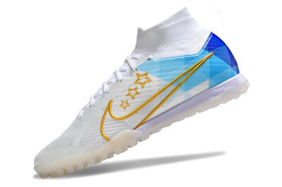 Nike Air Zoom Mercurial Superfly 9 Elite TF Artificial Turf Soccer Shoes - White/Gold/Blue