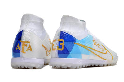 Nike Air Zoom Mercurial Superfly 9 Elite TF Artificial Turf Soccer Shoes - White/Gold/Blue