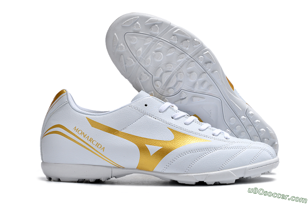 Mizuno Monarcida Neo Ckassic TF Artificial Turf Soccer Shoes - White/Gold 1
