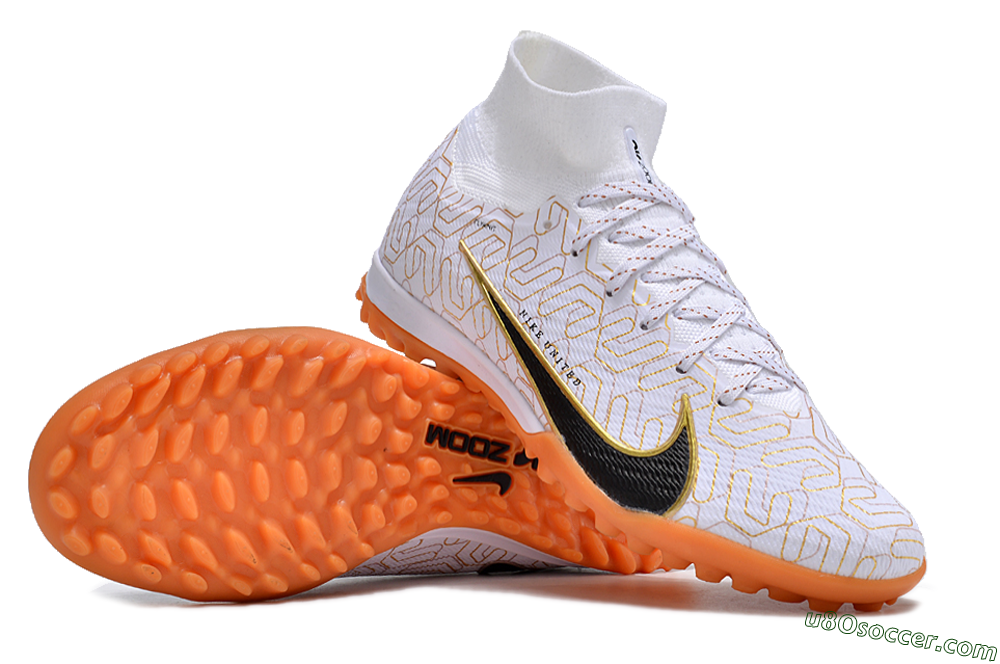 Nike Air Zoom Mercurial Superfly 9 Elite TF Artificial Turf Soccer Shoes - White/Black/Gold 0