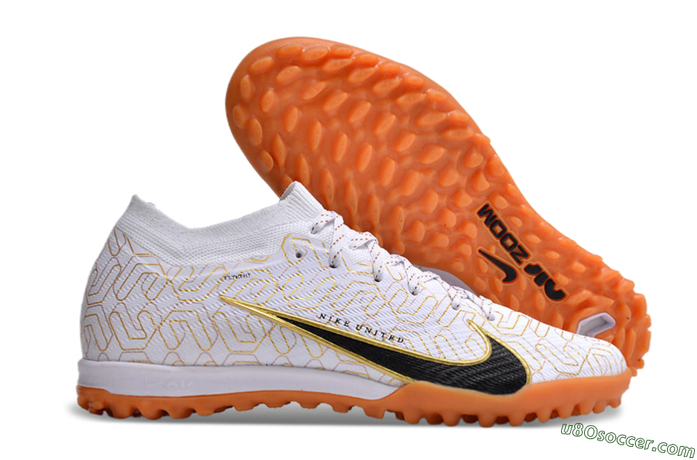 Nike Air Zoom Mercurial Vapor 15 Elite TF Artificial Turf Soccer Shoes - White/Black/Gold 1