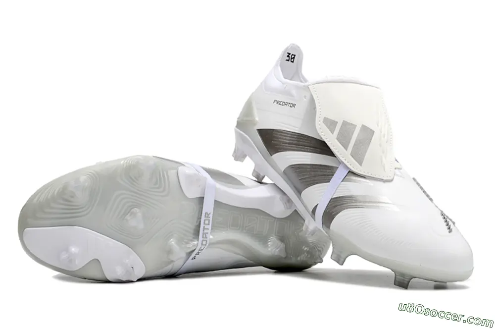 White Grey FG Firm Ground Soccer Cleats with Foldover Tongue