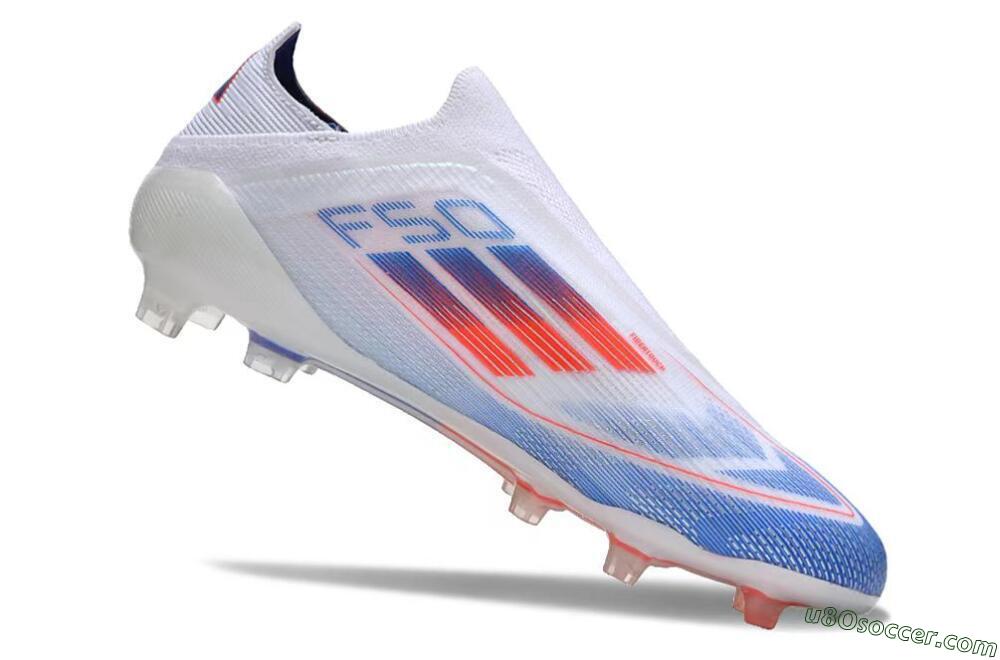 Adidas F50 Adizero FG Firm Ground Soccer Cleats - White/Blue/Orange 5