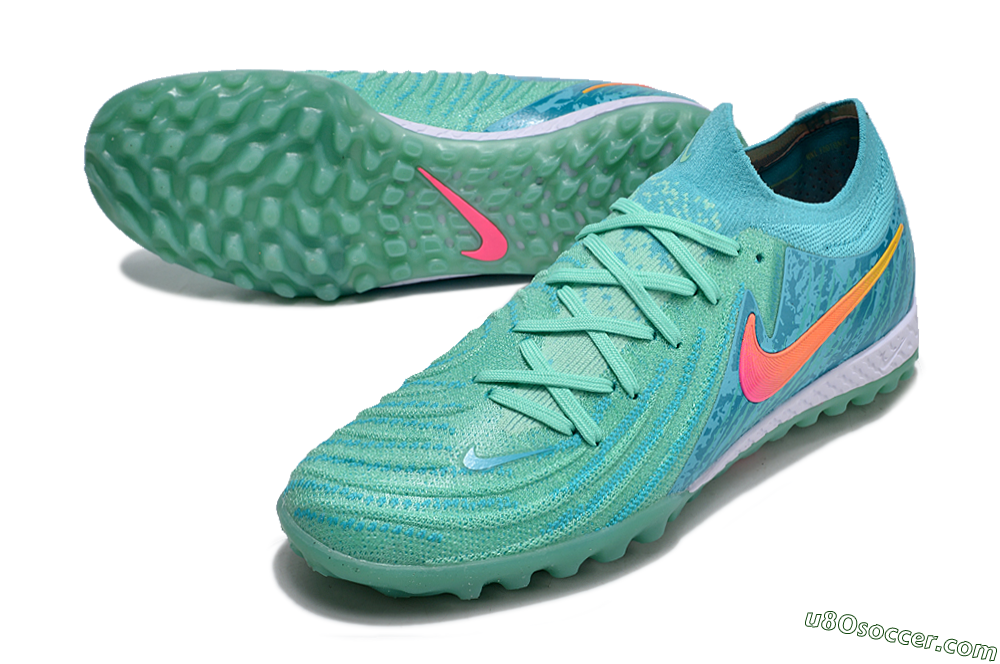 Nike Phantom GX 2 Elite TF Artificial Turf Soccer Shoes - Green/Pink/Orange 3