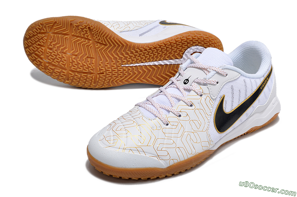 Nike Tiempo Legend 10 Academy IC Indoor & Futsal Soccer Shoes - White/Gold/Black 3