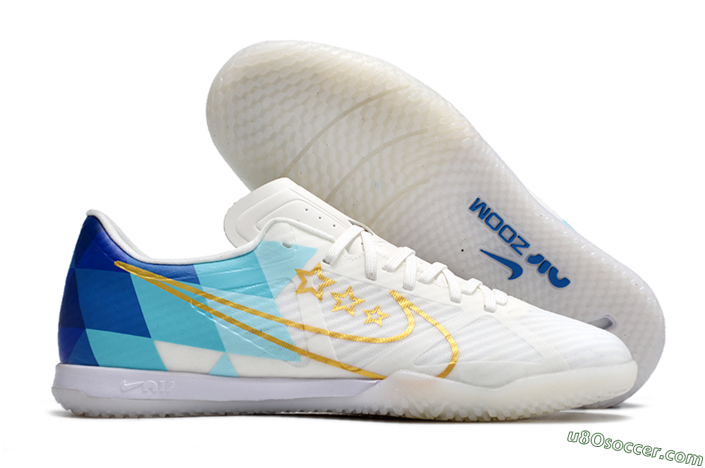 Nike Air Zoom Mercurial Vapor 15 Academy IC Indoor & Futsal Soccer Shoes - White/Gold/Jade/Blue 1