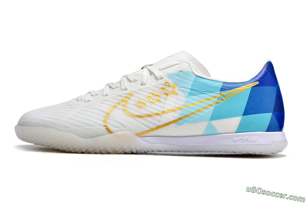 Nike Air Zoom Mercurial Vapor 15 Academy IC Indoor & Futsal Soccer Shoes - White/Gold/Jade/Blue 2