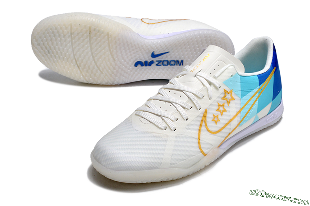 Nike Air Zoom Mercurial Vapor 15 Academy IC Indoor & Futsal Soccer Shoes - White/Gold/Jade/Blue 3