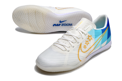 Nike Air Zoom Mercurial Vapor 15 Academy IC Indoor & Futsal Soccer Shoes - White/Gold/Jade/Blue