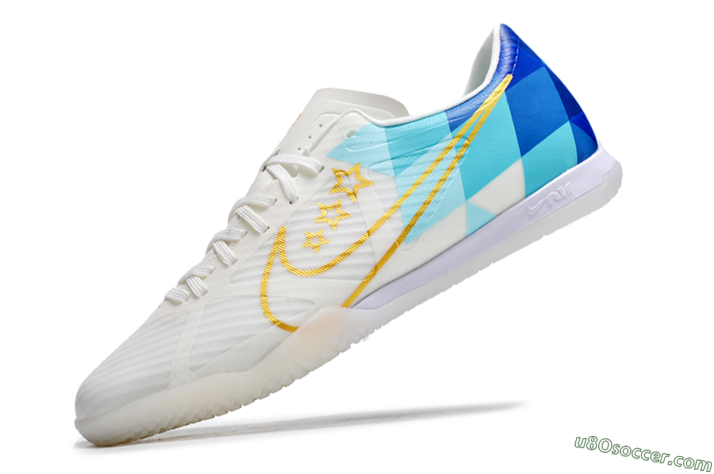 Nike Air Zoom Mercurial Vapor 15 Academy IC Indoor & Futsal Soccer Shoes - White/Gold/Jade/Blue 5