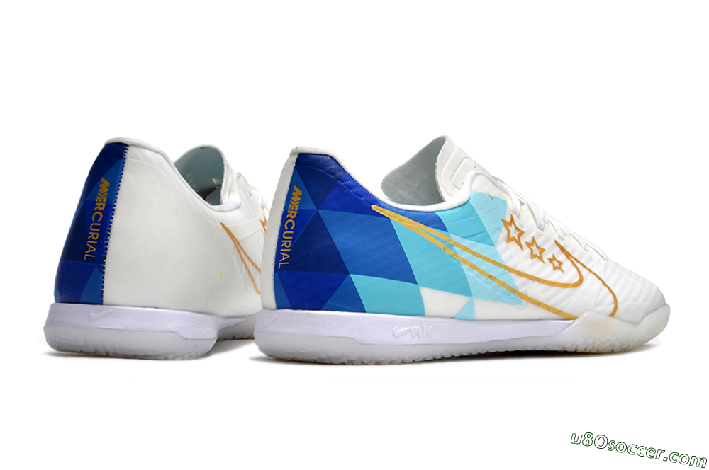 Nike Air Zoom Mercurial Vapor 15 Academy IC Indoor & Futsal Soccer Shoes - White/Gold/Jade/Blue 6