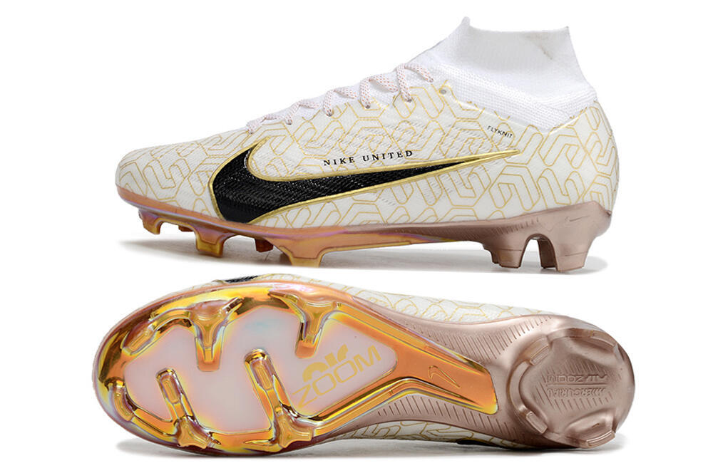 Nike Air Zoom Mercurial Superfly 9 Elite MR FG Firm Ground Soccer Cleats - White/Black/Gold 0