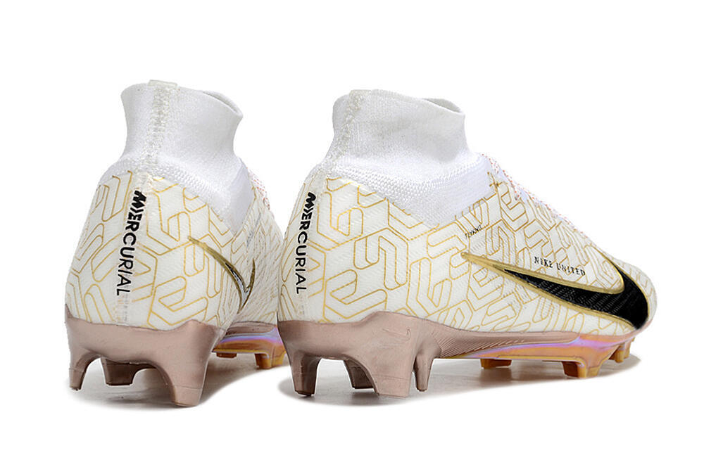 Nike Air Zoom Mercurial Superfly 9 Elite MR FG Firm Ground Soccer Cleats - White/Black/Gold 6