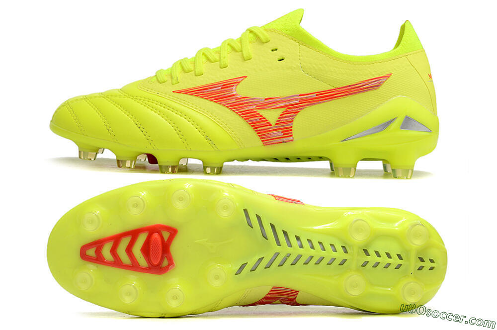Mizuno Morelia Neo 4 FG Firm Ground Soccer Cleats - Yellow/Red/Grey 0