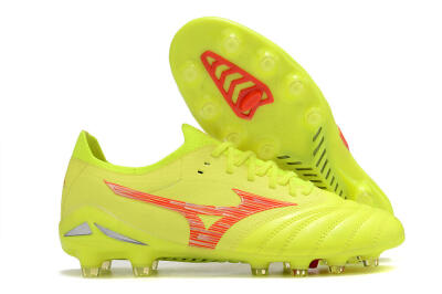 Mizuno Morelia Neo 4 FG Firm Ground Soccer Cleats - Yellow/Red/Grey