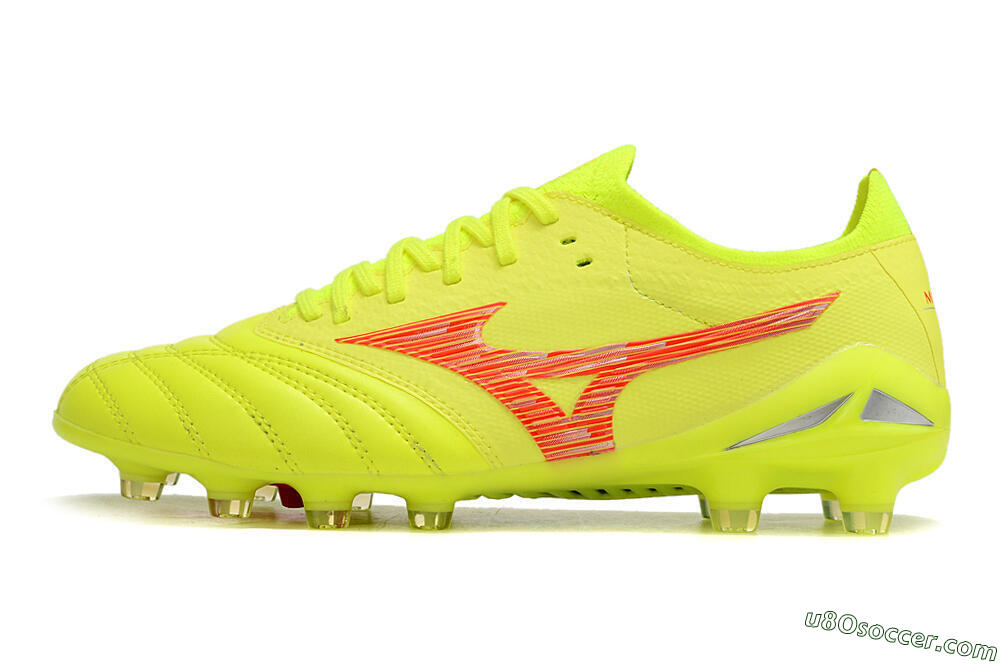 Mizuno Morelia Neo 4 FG Firm Ground Soccer Cleats - Yellow/Red/Grey 2
