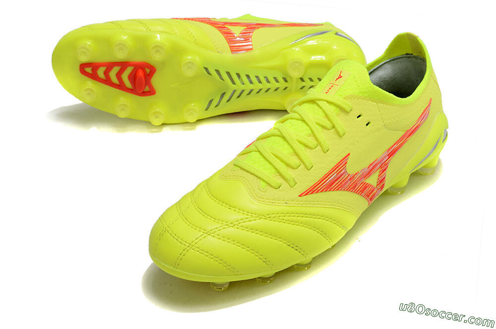 Mizuno Morelia Neo 4 FG Firm Ground Soccer Cleats - Yellow/Red/Grey 3