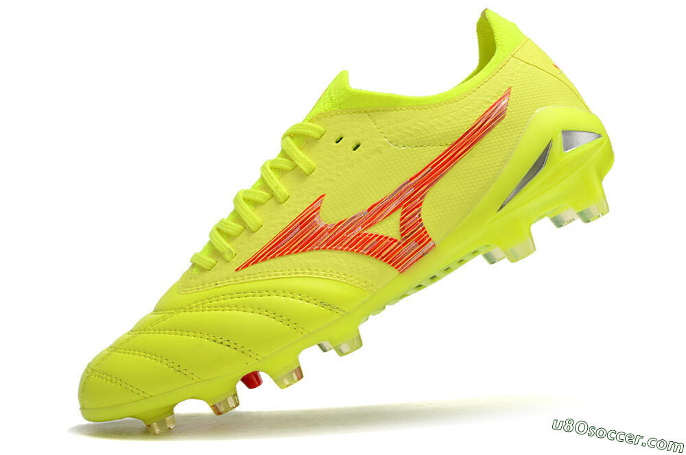 Mizuno Morelia Neo 4 FG Firm Ground Soccer Cleats - Yellow/Red/Grey 5
