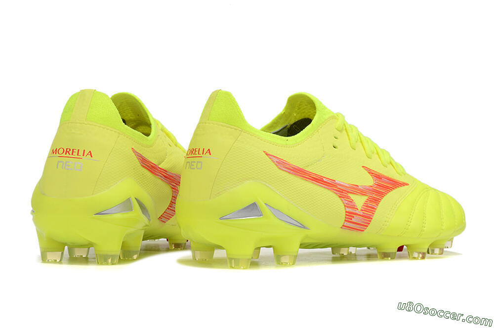 Mizuno Morelia Neo 4 FG Firm Ground Soccer Cleats - Yellow/Red/Grey 6