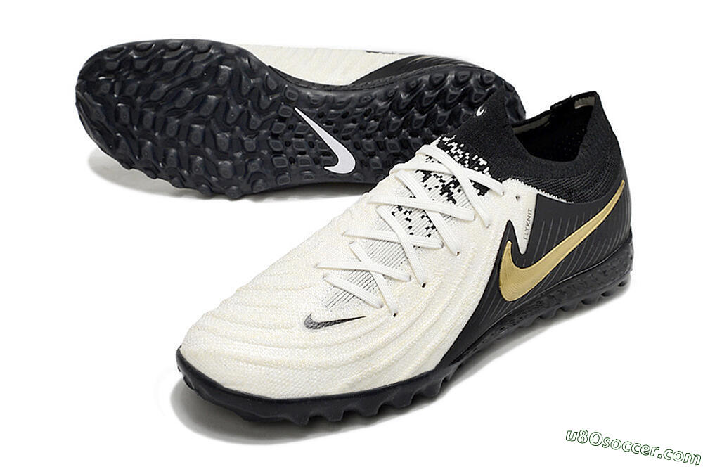 Nike Phantom GX 2 Elite TF Artificial Turf Soccer Shoes - White/Black/Gold 3