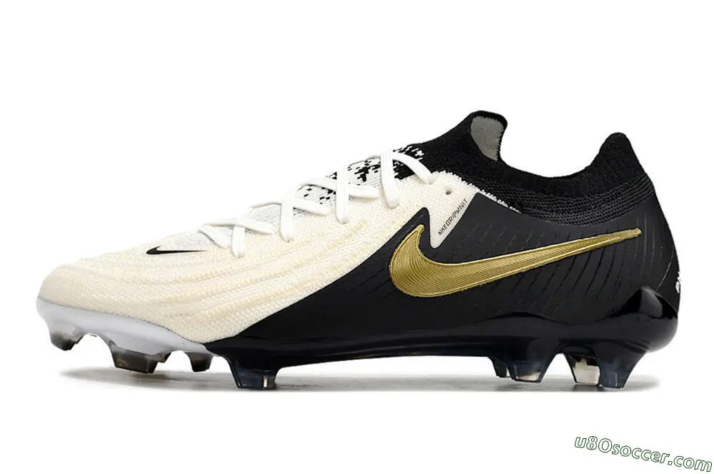 FG Firm Ground Soccer Cleats in White, Black, and Gold Colorway