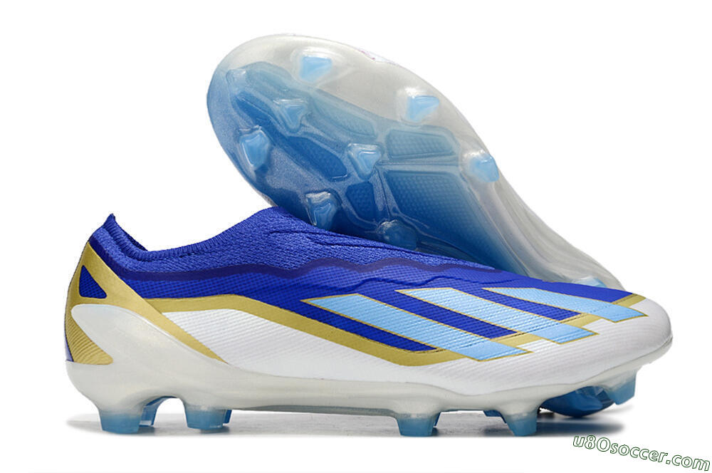 Adidas X Crazyfast.1 Laceless FG Firm Ground Soccer Cleats - Blue/White/Gold 1