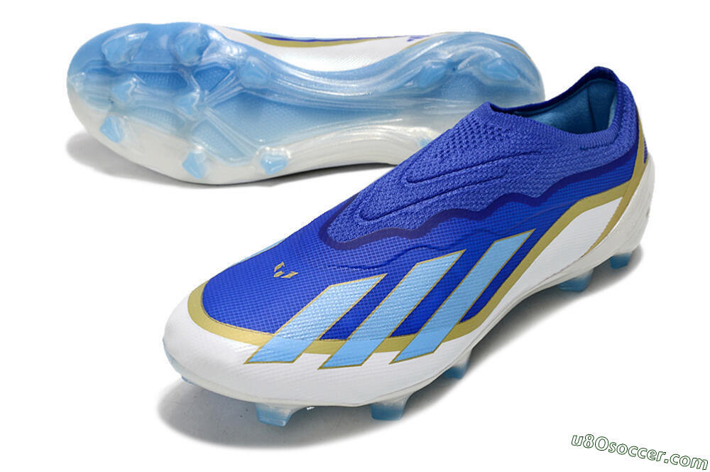 Adidas X Crazyfast.1 Laceless FG Firm Ground Soccer Cleats - Blue/White/Gold 3