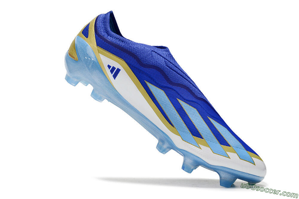 Adidas X Crazyfast.1 Laceless FG Firm Ground Soccer Cleats - Blue/White/Gold 4