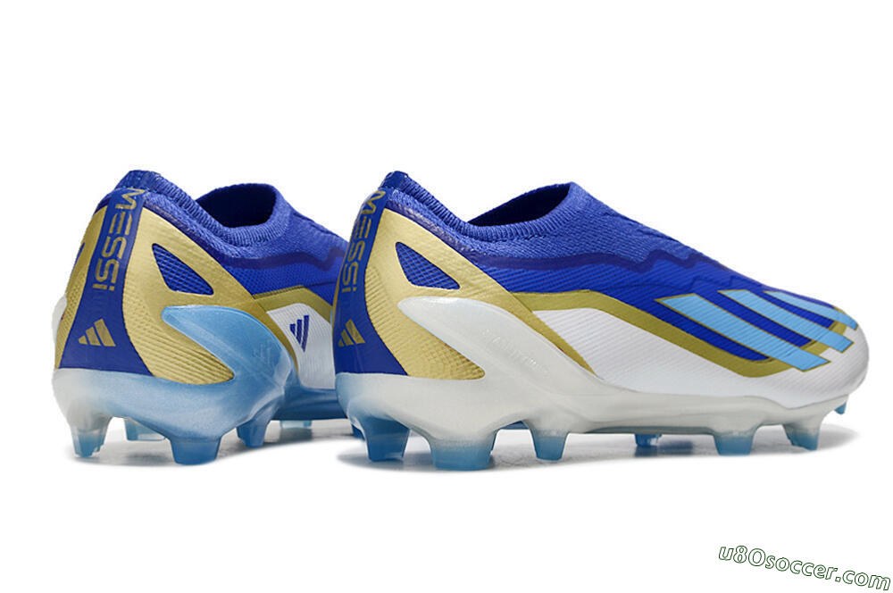 Blue White Gold FG Soccer Cleats - Laceless Crazyfast.1 Design