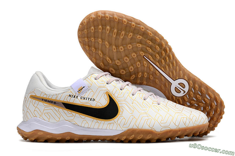 Nike Tiempo Legend 10 Academy TF Artificial Turf Soccer Shoes - White/Black/Gold 1