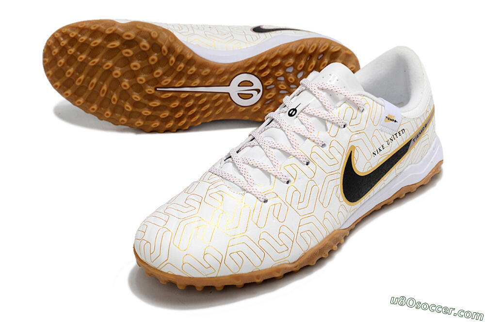 Nike Tiempo Legend 10 Academy TF Artificial Turf Soccer Shoes - White/Black/Gold 3