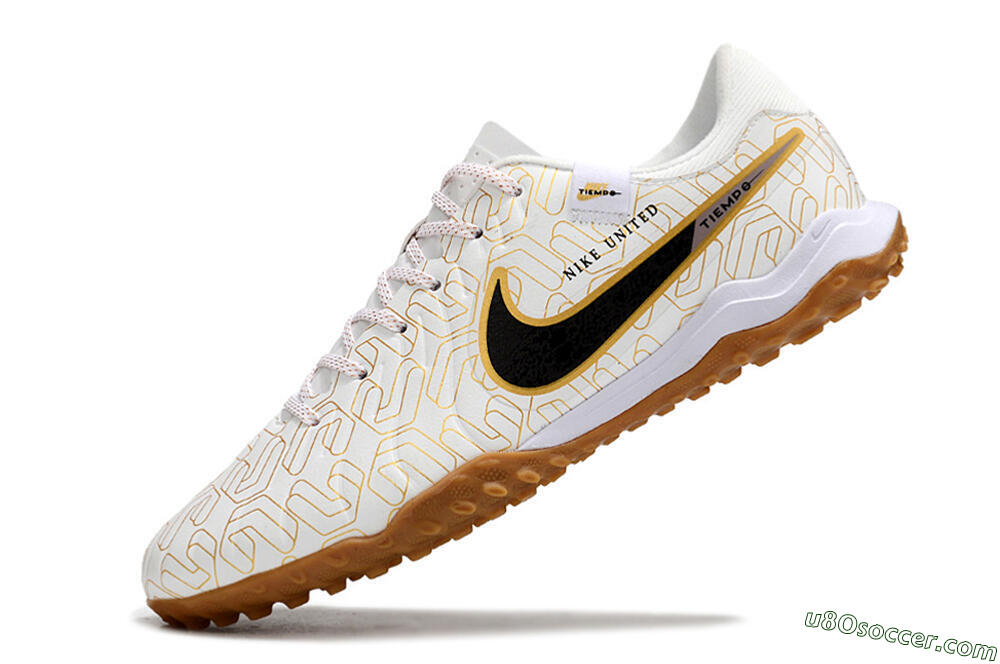 Nike Tiempo Legend 10 Academy TF Artificial Turf Soccer Shoes - White/Black/Gold 5