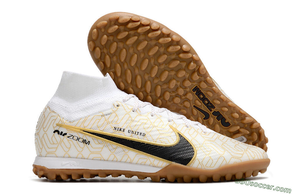 Nike Air Zoom Mercurial Superfly 9 Elite TF Artificial Turf Soccer Shoes - White/Black/Gold 1