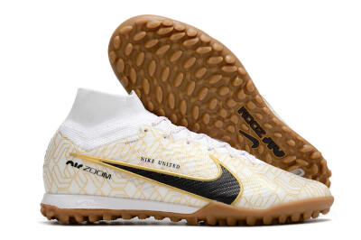 Nike Air Zoom Mercurial Superfly 9 Elite TF Artificial Turf Soccer Shoes - White/Black/Gold
