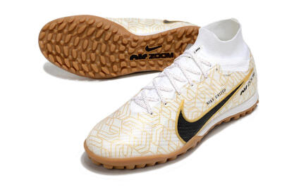 Nike Air Zoom Mercurial Superfly 9 Elite TF Artificial Turf Soccer Shoes - White/Black/Gold