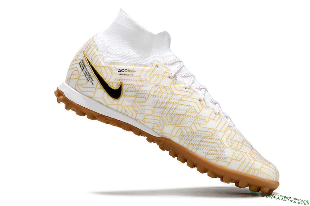 Nike Air Zoom Mercurial Superfly 9 Elite TF Artificial Turf Soccer Shoes - White/Black/Gold 4