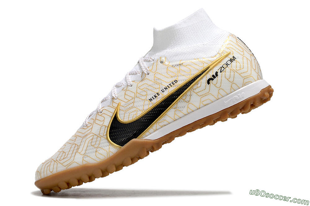 Nike Air Zoom Mercurial Superfly 9 Elite TF Artificial Turf Soccer Shoes - White/Black/Gold 5