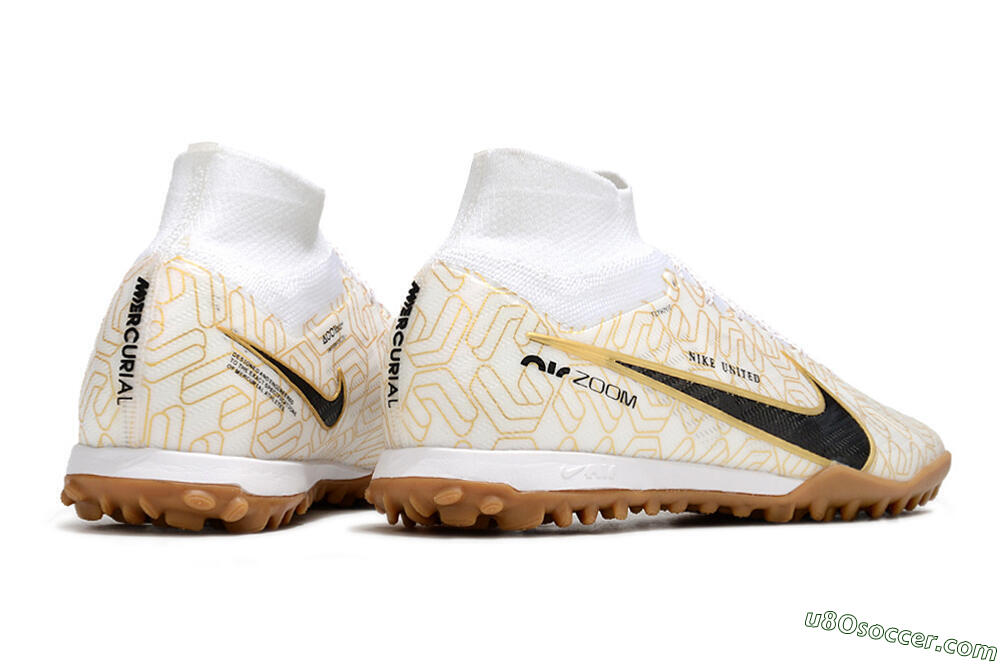 Nike Air Zoom Mercurial Superfly 9 Elite TF Artificial Turf Soccer Shoes - White/Black/Gold 6