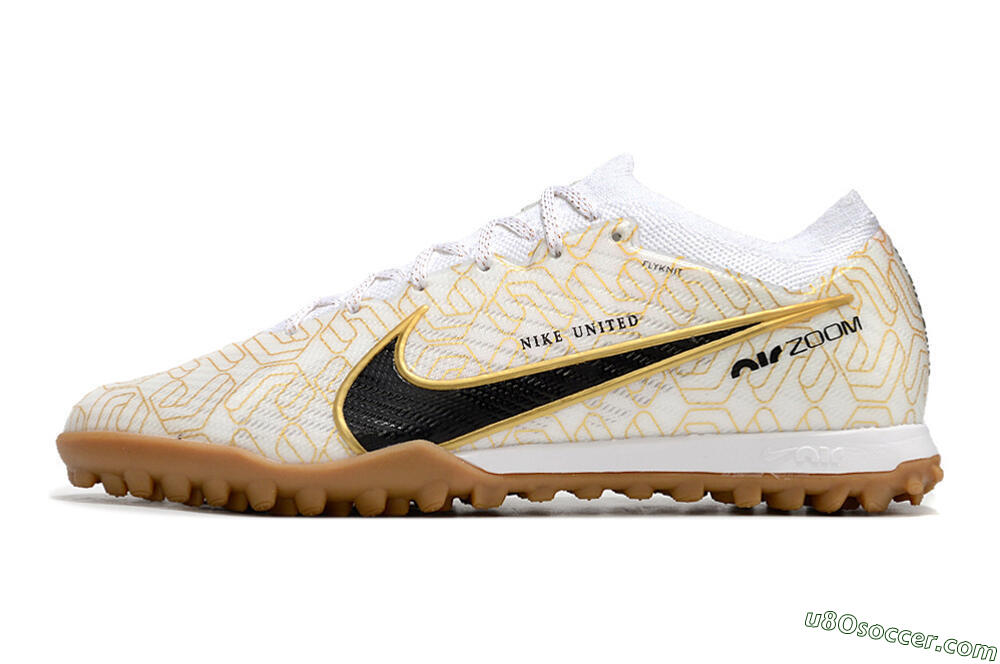 Nike Air Zoom Mercurial Vapor 15 Elite TF Artificial Turf Soccer Shoes - White/Black/Gold 2