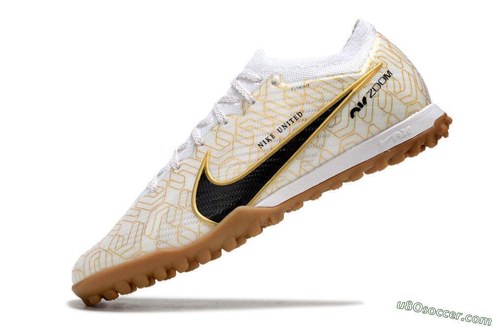 Nike Air Zoom Mercurial Vapor 15 Elite TF Artificial Turf Soccer Shoes - White/Black/Gold 5