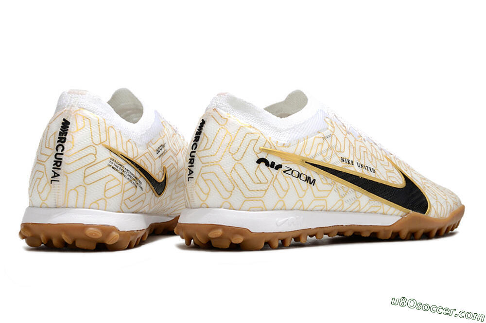Nike Air Zoom Mercurial Vapor 15 Elite TF Artificial Turf Soccer Shoes - White/Black/Gold 6