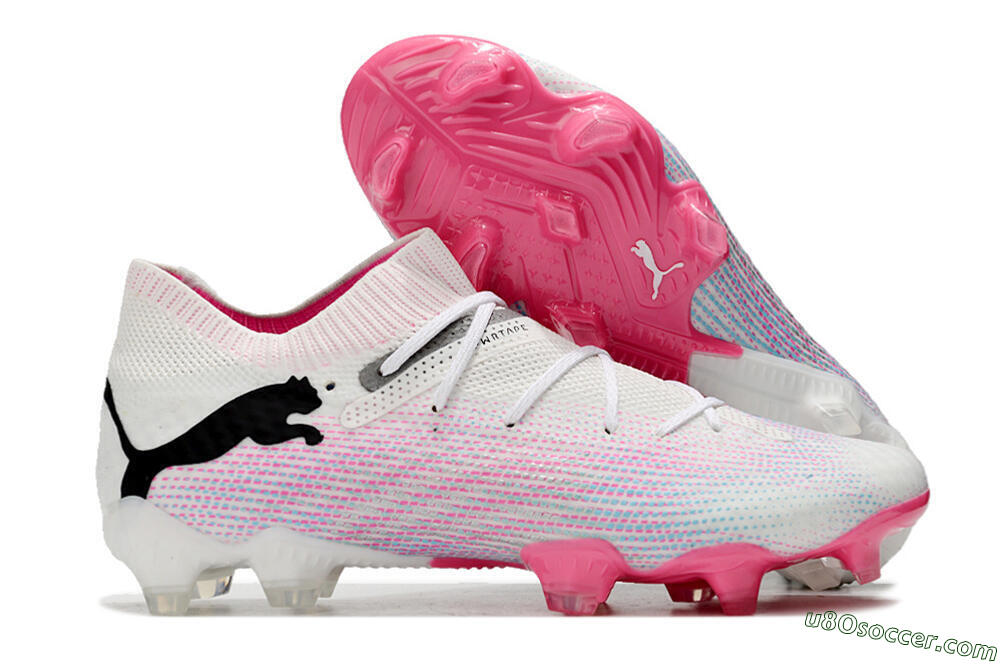 Puma Future Ultimate 2024 FG Firm Ground Soccer Cleats - White/Pink/Blue/Black 1