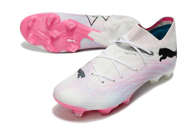 Puma Future Ultimate 2024 FG Firm Ground Soccer Cleats - White/Pink/Blue/Black