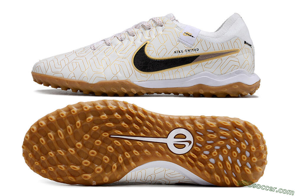 Nike Tiempo Legend 10 Pro TF Artificial Turf Soccer Shoes - White/Gold/Black 0