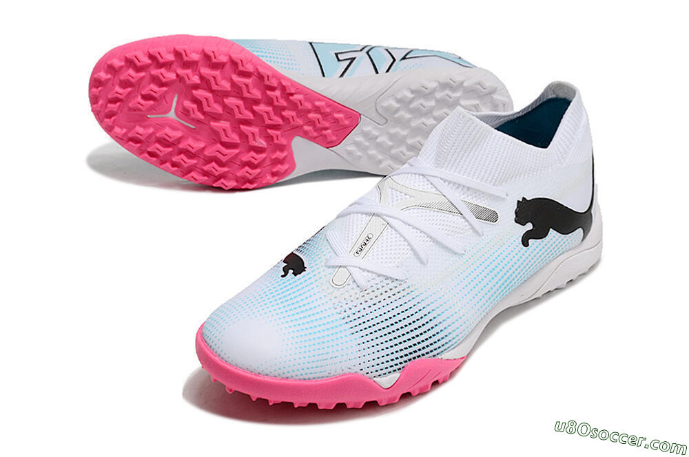 Puma Future Ultimate TF Artificial Turf Soccer Shoes - White/Black/Blue/Pink 3