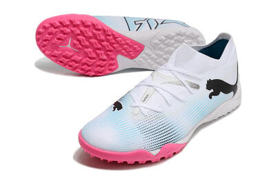 Puma Future Ultimate TF Artificial Turf Soccer Shoes - White/Black/Blue/Pink